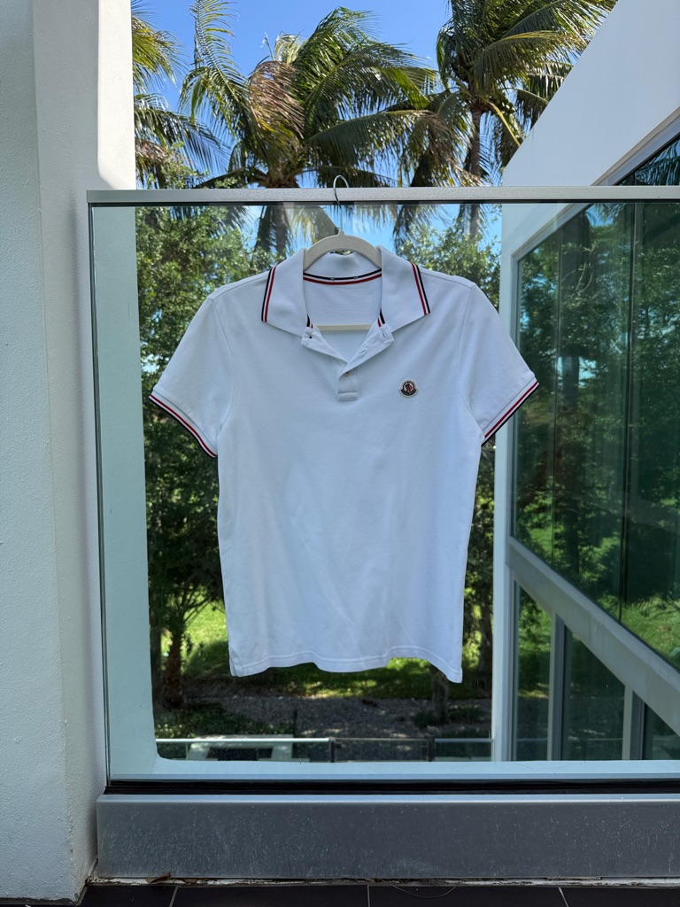 Moncler White Polo With Red And Navy Trim